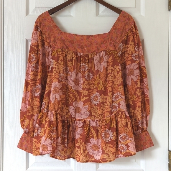 American Eagle Outfitters Tops - American Eagle Retro Floral Oversized Square Neck Long Sleeve Peasant Top Small